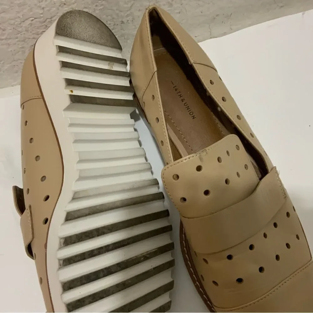 14th and Union perforated flats beige size 8.5 m